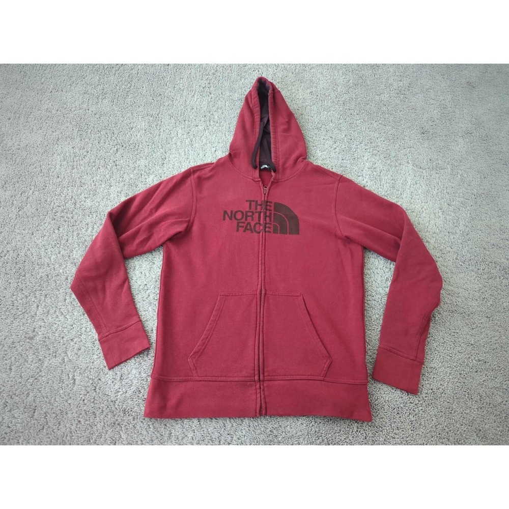 The North Face Hoodie Mens Mβ Red Long Sleeve Full Zip Logo Drawstring Outdoor